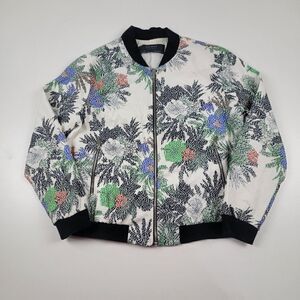 Zara Floral‎ Bomber Jacket Full Zip Multicolor Womens sz Medium